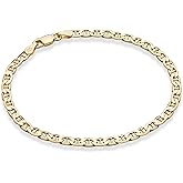 Miabella Italian Solid 925 Sterling Silver, 18Kt Gold Plated 3mm, 4mm Solid Mariner Link Chain Bracelet for Men Women, Made in Italy