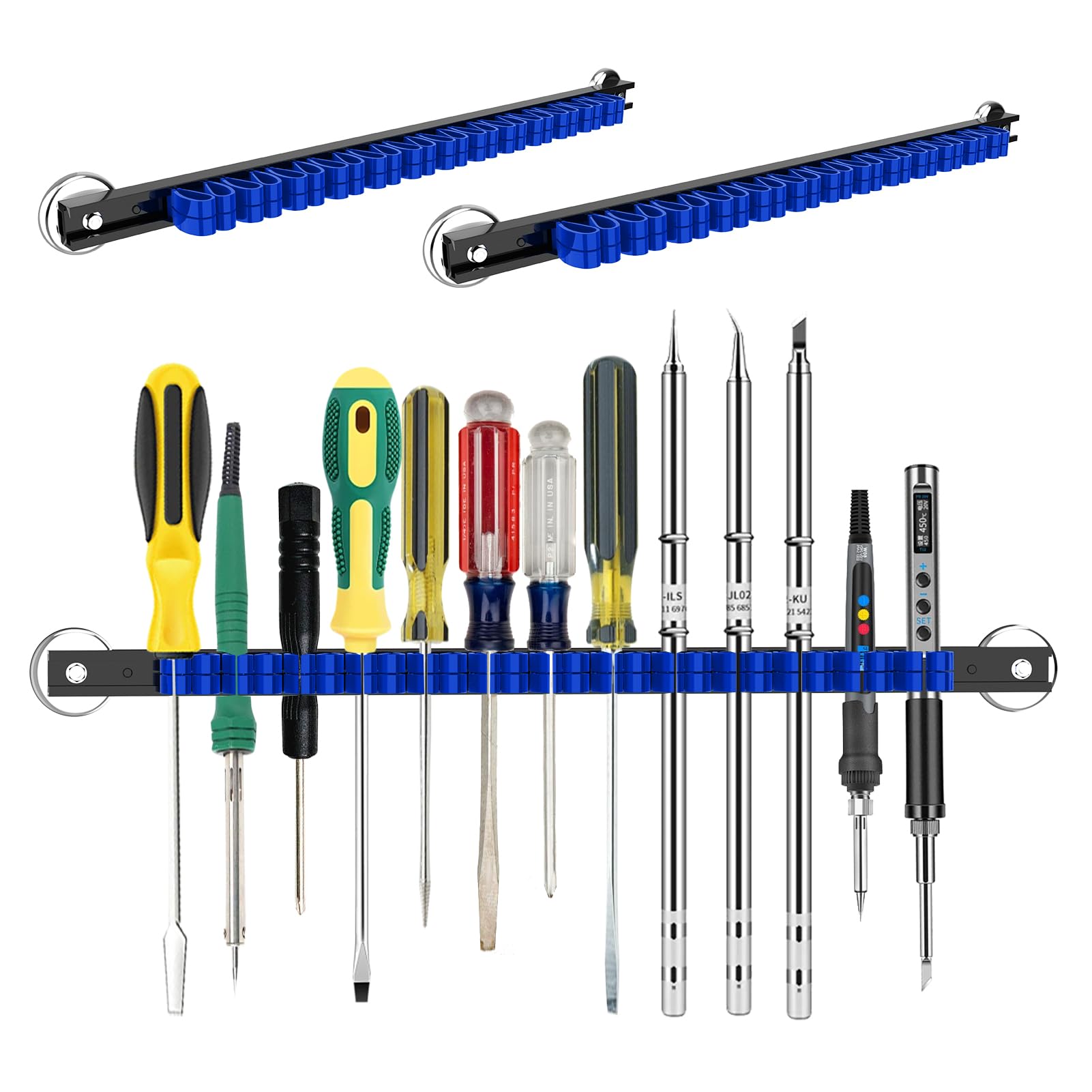 3-H Magnetic Screwdriver Holder,Magnetic Tool Holder Strip,Space Saving Tool Organizer Rack,Tool Magnet Bar for Workshop Garage Home | Fits up to 13 Screwdrivers,14 Inch(2 blue)