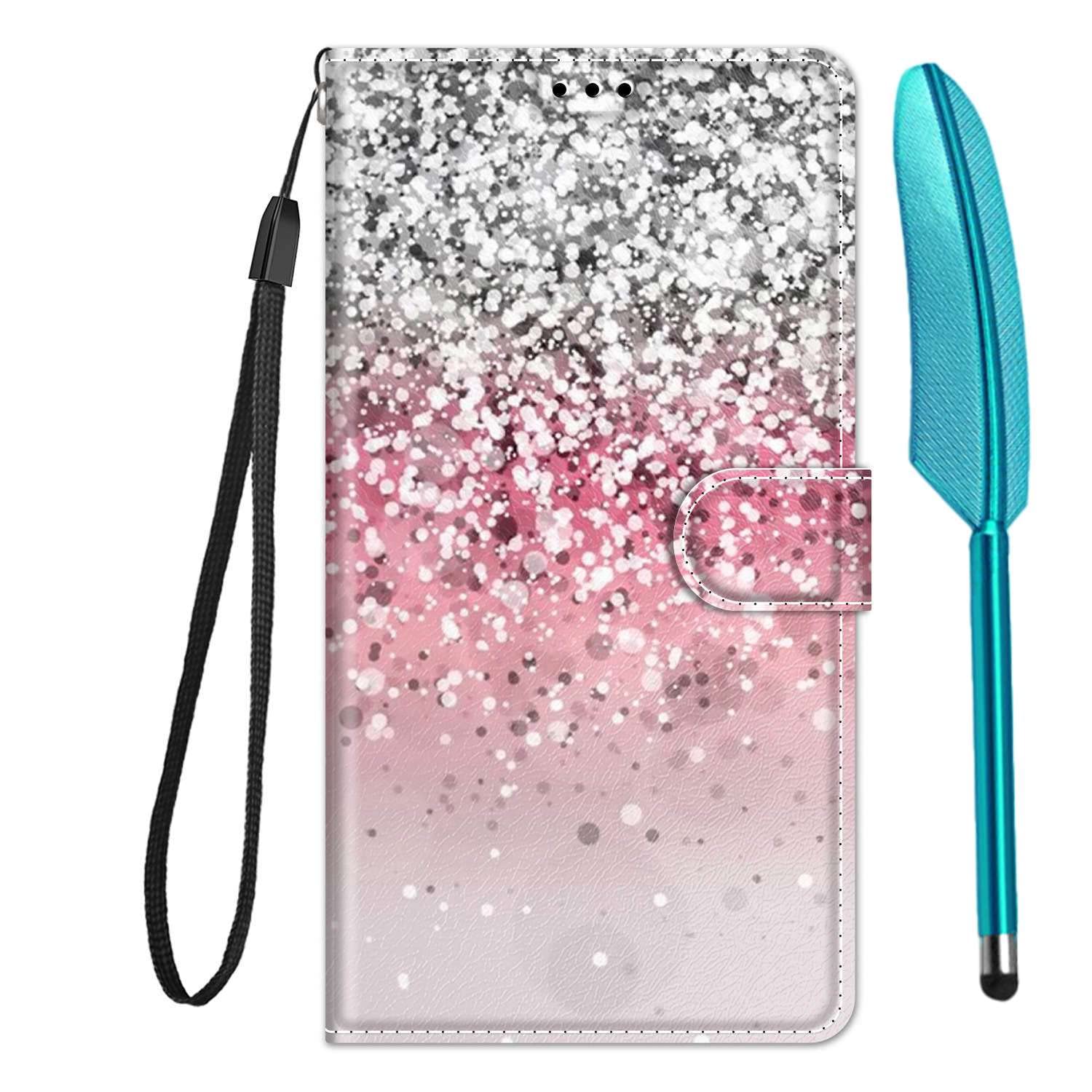 Nokia C32 Case Shockproof Wallet Phone Cover Flip PU Leather Silicone Bumper Slim Fit Protective Cover with Card Holder Magnet Kickstand Nokia C32 Case & 1 Touch Pen, White Dots