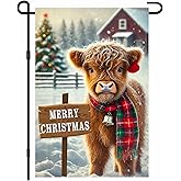 BlissYard Merry Christmas Garden Flag, 12x18" Double Sided Highland Cow Snowing Garden Flag Farmhouse Winter Outdoor Yard Decoration