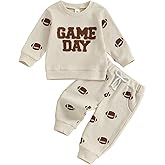 Fufuriprefer Baby Boy Football Outfit Toddler Waffle Knit Fall Clothes Long Sleeve Sweatshirt Pullover Jogger Pant Set