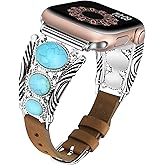 Minyee Leather Band Compatible with Apple Watch Band Women 42/46/38/40/41/44/45/49mm, Boho Western Turquoise Vintage Cowboy Retro Adjustable Strap for iWatch Series 11 10 9 SE 8 7 6 5 4 3 2 1 Ultra