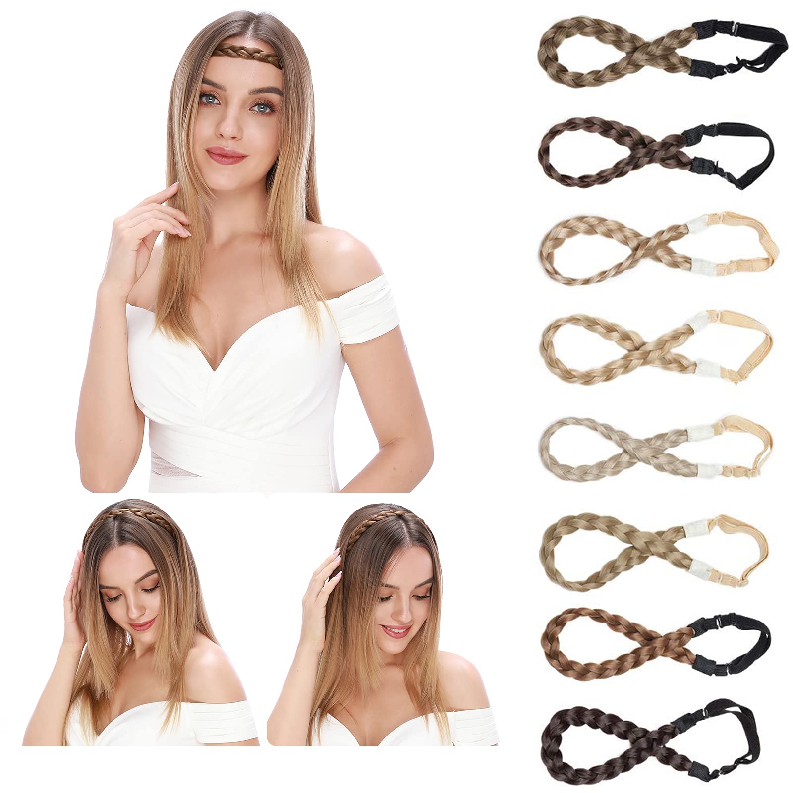 Silk-co Plaited Headband Twist Hair Bands Fashion Plait Braided Hair Accessories Stretchable Synthetic [Ash Blonde]