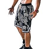 BOOMLEMON Men's Paisley Shorts Athletic Workout Basketball Shorts Casual Print Running Short Pants