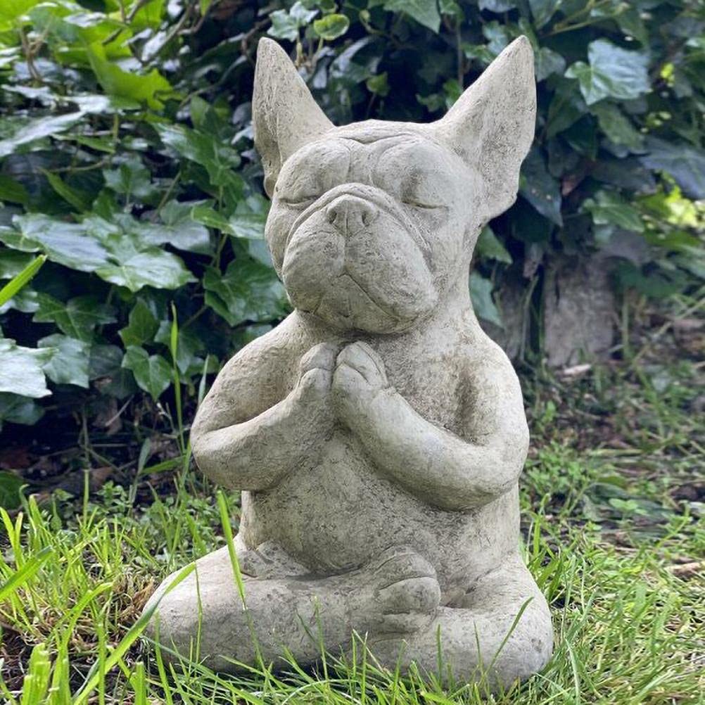 Meditation Dog Statue, French Bulldog Sculpture Sitting Meditating, Resin Animal Yoga Statue For Office Home Garden Patio Decoration