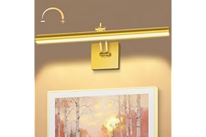 THECHAM Hardwired LED Picture Lights for Wall Art, 16.5" Painting Lights Cordless, 12W (75W Eqv) 980Lumens Brightness Dimmable Gallery Display Light Adjustable Arm, Warm Light Lamp, Gold