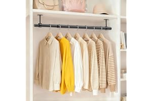 Supforce Closet Rods for Hanging Clothes, 17 to 54 Inches Ceiling Mounted Stepless Adjustable Closet Hanging Rod, 1.3 Inch Heavy Duty Hanging Clothes Rod for Closet Wardrobe Laundry RV (Black)