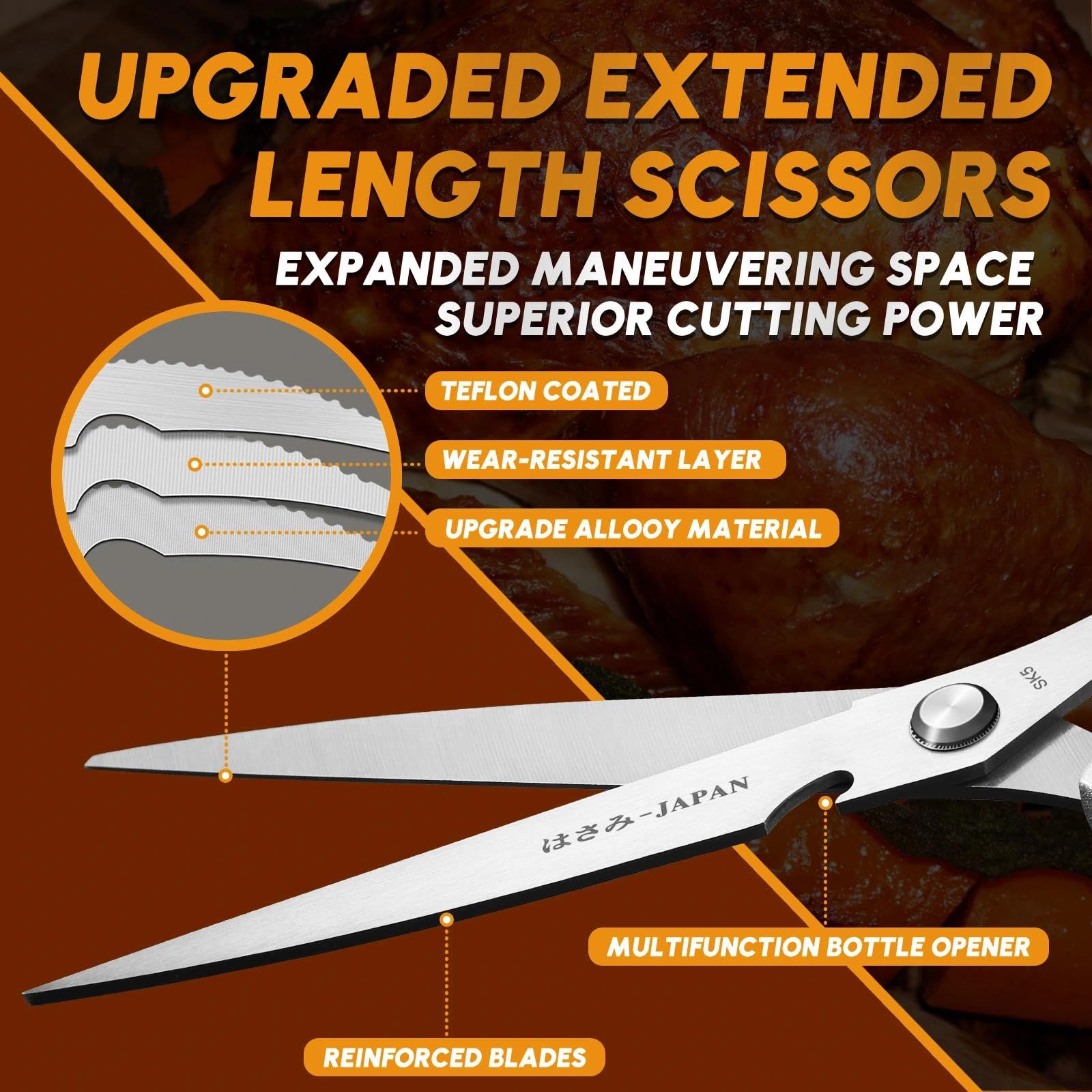 Dream Reach Küchenschere Set Silber - Edelstahl Geflügelschere, Scharf Haushaltsschere und Verlängert Küchen Schere für Fleisch, Hühnerknochen und Pute Geschenke für Mama 3