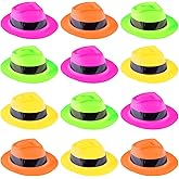 Super Z Outlet 12 Pack Neon Mafia Style Gangster Fedora Dress Hats Children's Birthday Props Supplies Favors