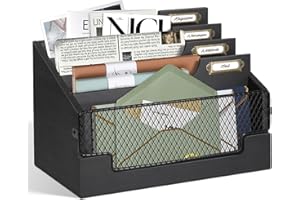 ANRXNCY Rustic Mail Organizer Letter Sorter for Counter, Mail Holder Desktop File Organizer Holder, Countertop Desk Office Accessories Organizer for File Letter Paper Folder, White Wooden Desk Organizer