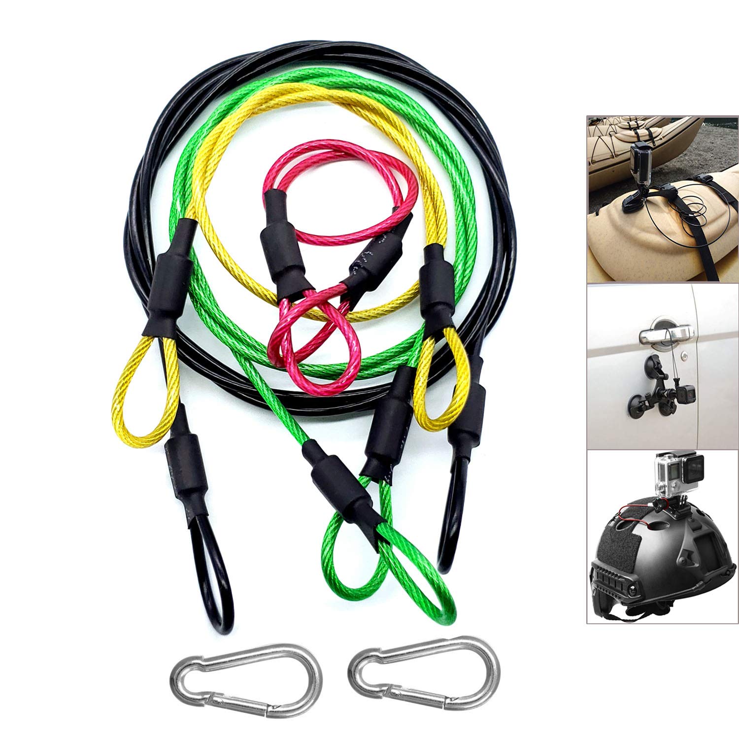 Camera Safety Tether, Stainless Steel Wire Colorful Coating Lanyard with Hook Carabiner Clip for GoPro Hero 7 6 5 4 3 Session DJI Osmo Action and Other Action Camera