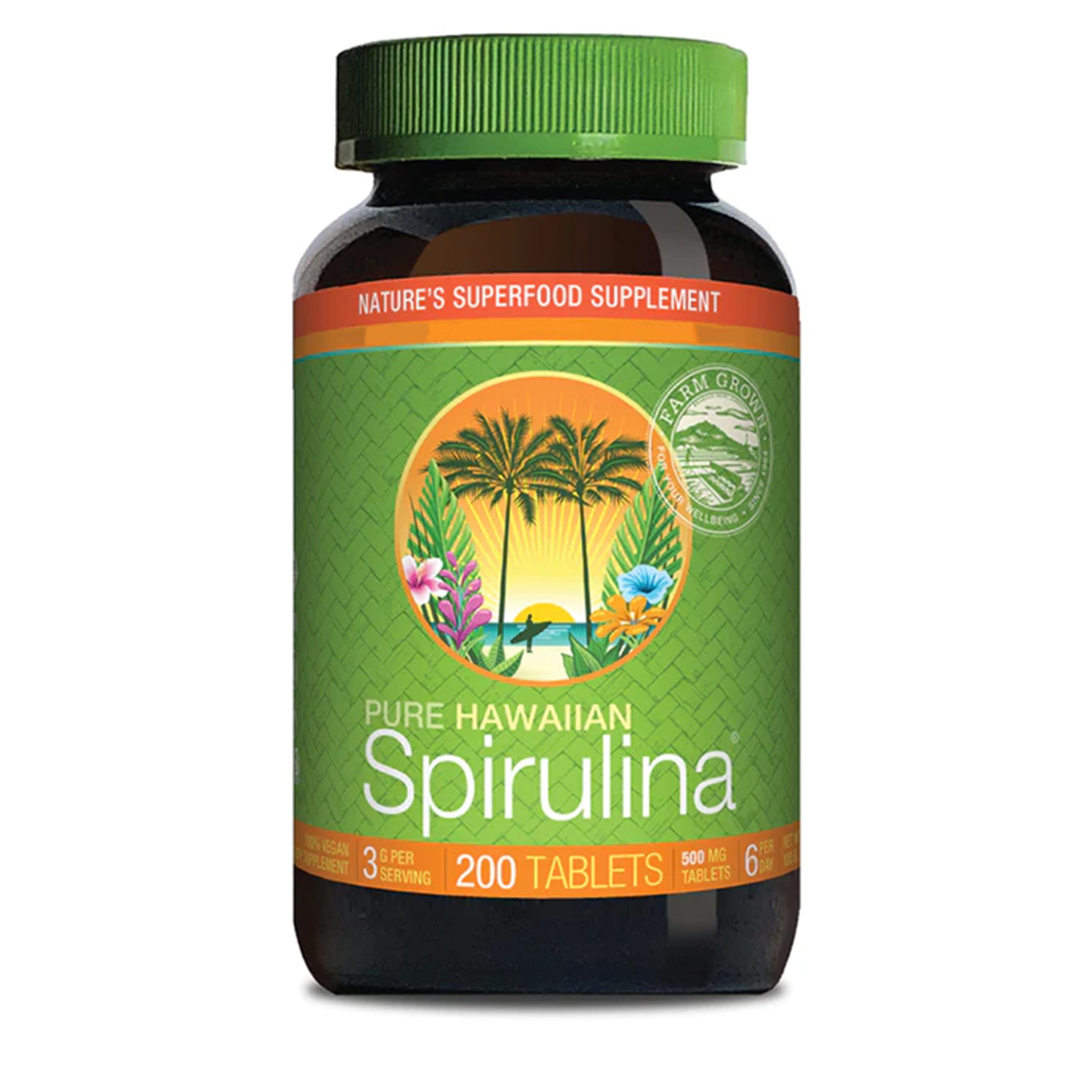 Nutrex Hawaii Spirulina – Pure Hawaiian Spirulina Tablets with Natural Protein and Iron, Nutrient-Rich Microalgae. 200 Vegan Tablets with 500 mg spirulina