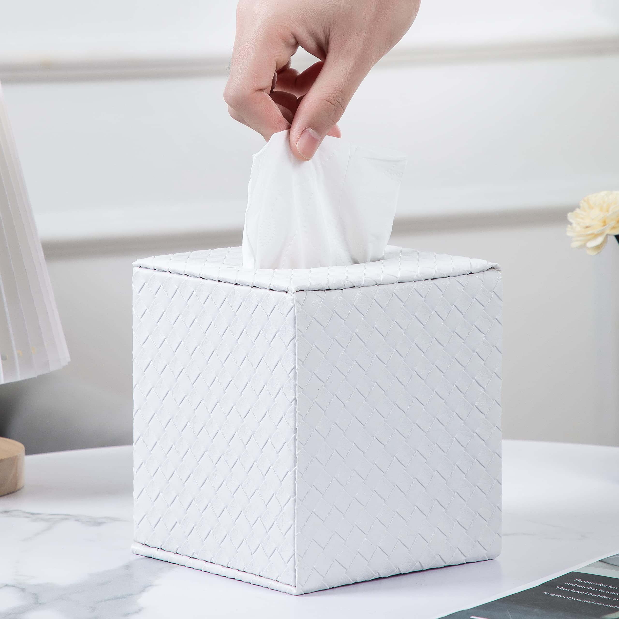 Photo 1 of White Tissue Box Cover,Tissue Box Cover Square,Black Tissue Box Holders,Tissue Holder for Bathroom Accessories,Bathroom Tissue Holders