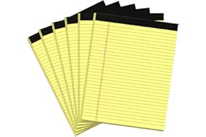 MUIANG Legal Pads 8.5 x 11 Yellow Writing Pads Wide Ruled Note Pads 8.5 x 11 Lined Double-Sided Notepad for Home, School, Office Use, 80gsm Perforated Paper, Sturdy Cardboard Backing, 6 Pack (30 Sheets/Pad)