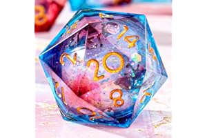 YEMEKO Single Liquid Core D20 Dice - 22mm, 20 Sided D&D Dice for Dungeons and Dragons, RPG, Roleplaying Games MTG Table Games, Handmade Polyhedral Dice with Resin Sharp Edge (Liquid Blue Red)