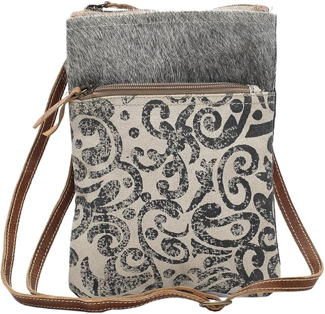Myra Bag Leaf Swirls Cowhide & Upcycled Canvas Crossbody Bag S1155