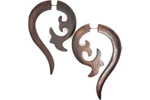 UMBRELLALABORATORY Tribal Flower Organic Wooden Earrings Fake Gauges Emo Goth Bohemian Jewelry Hippie gypsy earring