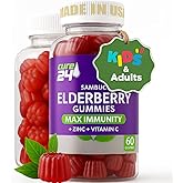Cure24 Sambucus Elderberry Gummies + Vitamin C + Zinc for Kids & Adults, X3 Immune Support, Natural Flavors + Ingredients, Vegan, Non-GMO, Made in USA (60)