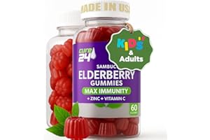 Cure24 Sambucus Elderberry Gummies + Vitamin C + Zinc for Kids & Adults, X3 Immune Support, Natural Flavors + Ingredients, Vegan, Non-GMO, Made in USA (60)