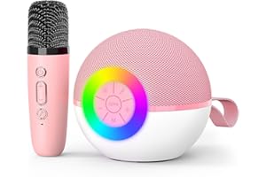 goopow Mini Karaoke Machine Speaker for Kids Adults, Portable Bluetooth Microphone Song Toys with LED Light, Best Chritmas Birthday Festival Gift for 3 4 5 6 7 8+ Year Old Girls Boys (Pink)