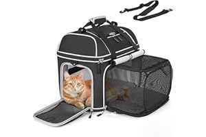 Expandable Pet Carrier: NOBLE DUCK Soft-Sided Cat Dog Carrier 17x11.8X(11.6+4.3) Inches Small Medium Cats Dogs Portable Travel Carrier Up to 25 Lbs Black