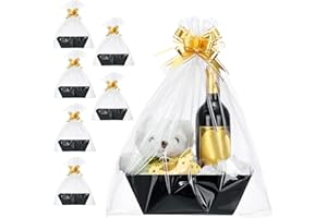 Mimorou 6 Pack Gift Baskets Kit 6 Empty Baskets, 6 Clear Gift Bags, 10 Pull Bows Ideal for Wedding Birthday Party(Black)