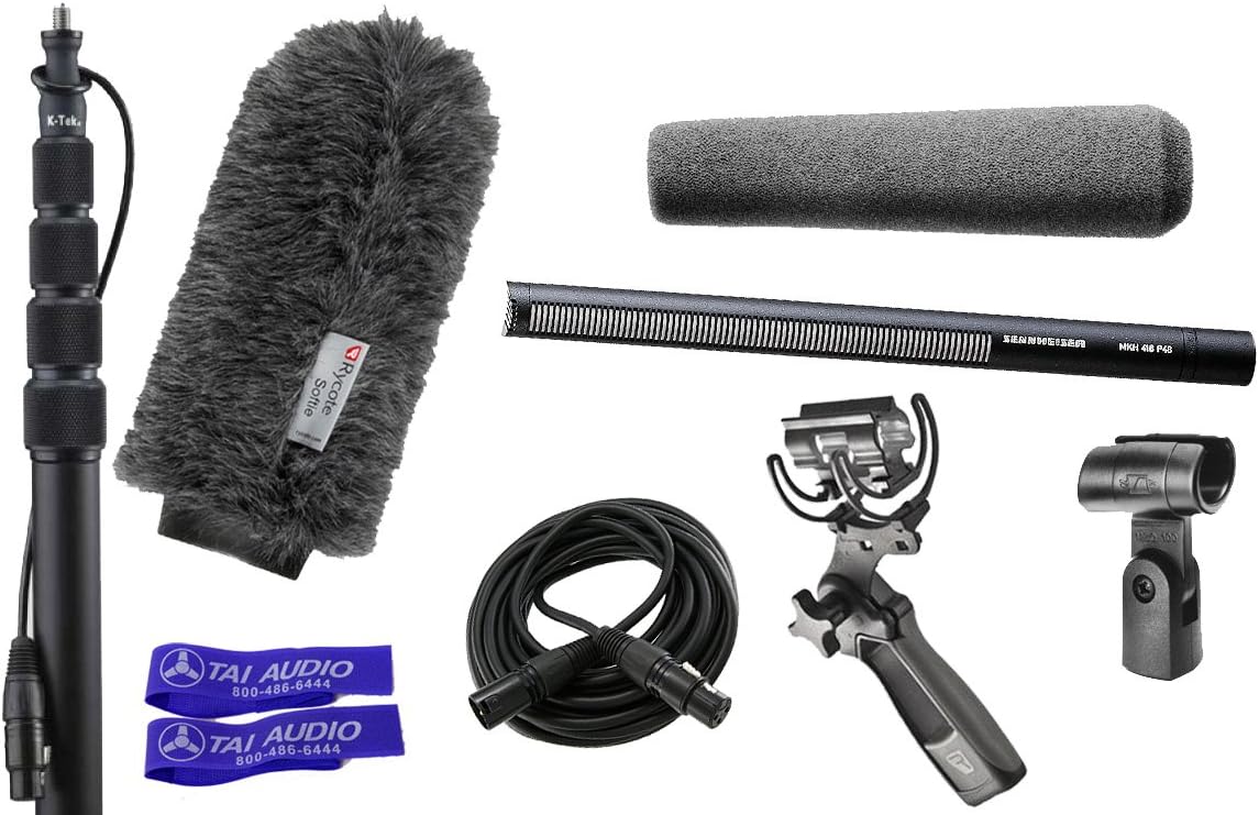 Sennheiser MKH416 P48 Shotgun Microphone Bundle with K-Tek KE110CCR Boompole, Rycote Softie, Rycote Lyre Pistol Grip Shock Mount, 6' XLR Cable & 2 Cable Straps
