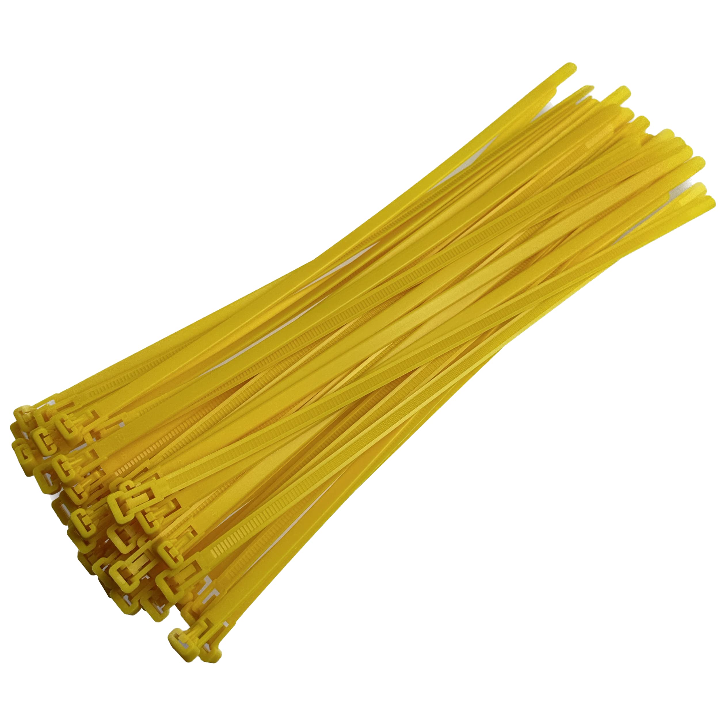 Yellow Releasable Cable Ties 7.2mmx300mm, 50 Pieces