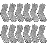 Falari 12-Pack Girl Toddler Kids Cotton Crew Socks, Athletic School Socks