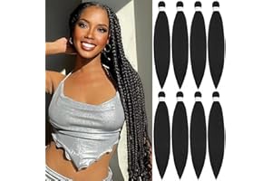 POFWORLD Pre Stretched Braiding Hair 20 Inch 8 Pack Long Braiding Hair Pre Stretched Hair For Braiding Hot Water Setting Soft Yaki Texture Synthetic Crochet Braids Hair For Women Girls (20Inch,1B)