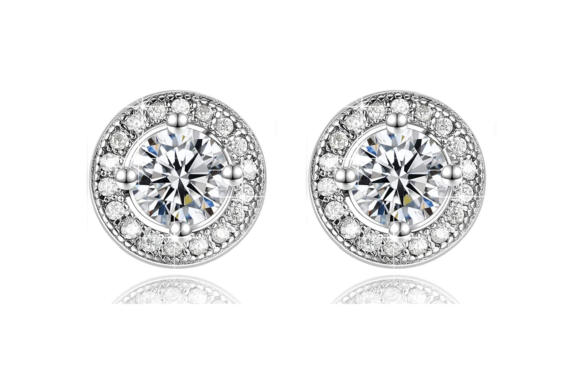Kaguya 925 Sterling Silver Earrings for Women - Shiny Zirconia Small Round Circle Stud Earrings for Women and Girls - Birthday Gift