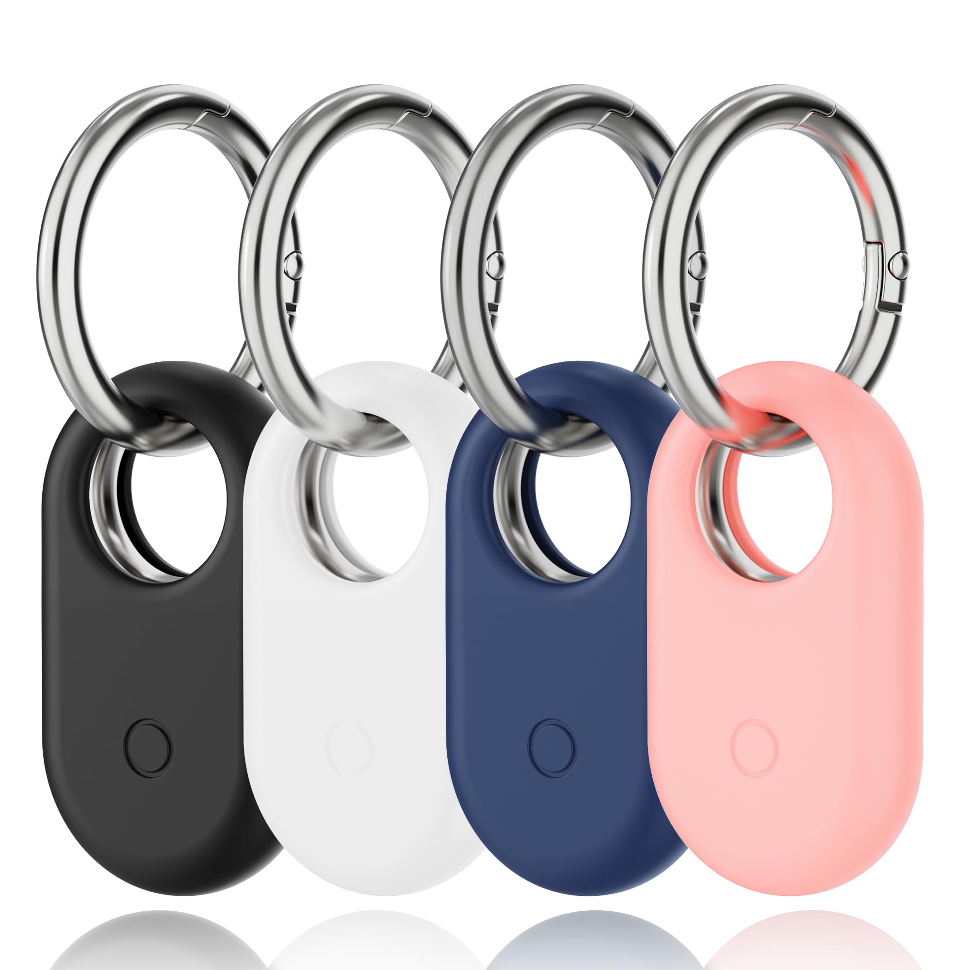 Photo 1 of [4 Pack] for Samsung Smart Tag 2 Case, Silicone Holder for Galaxy Smarttag2 with Keychain Full Body Shockproof, Anti-Scratch, for Backpacks, Keys, Luggage, Pets, Dog Collars, Black, White, Blue, Pink