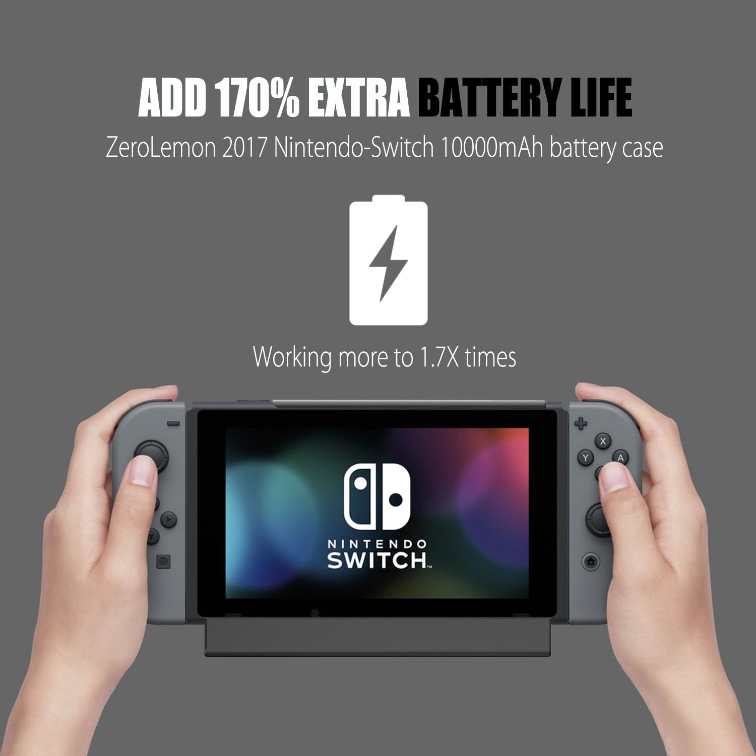 Nintendo Switch Battery Charger Case, ZeroLemon SwitchPower 10000mAh Portable Backup Extended Battery Charging Case with Kickstand & Game Card Slot for Nintendo Switch -Black