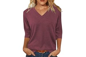 DIKUCI Womens Tops Casual 3/4 Sleeve T-Shirts V Neck Cute Tunic Tops Basic Tees Blouses Business Work Tee Tops 2026