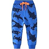 HUAER& Boys Cartoon Print Dinosaur Monkey Pattern Cotton Pants Drawstring Elastic Sweatpants