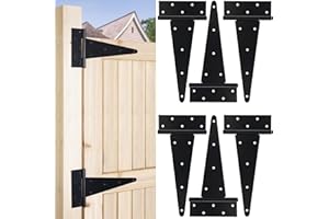 DREAMXIANG 12 Inch T-Strap Gate Hinges, Heavy Duty Shed Barn Door Hinges, Black Tee Hinges for Wooden Fence, Yard Gate, Wrought Hardware Iron Rustproof (6 Pack)