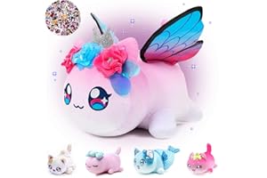 KOWSI 61 PCS 11 inches Fairy Cat Plush + 60 Sticker Cute Kawaii Cat Plush Collection 100% Polyester Plushie Pillow Embroidered Soft Stuffed Animal Collectible (Fairy Cat)