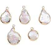 LiQunSweet 5 Pcs Natural Freshwater Pearls Bead Pendants Baroque Cultured with Brass Findings Drop Pearl Charms Bulk for Jewelry Making - 18~20mm
