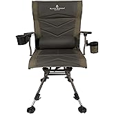 Black Sierra Silent Swivel Hunting Chair with Padded Seat, Headrest, and Detachable Lumbar Support, Heavy Duty Steel Frame, All-Terrain Feet, Cup Holder and Tray