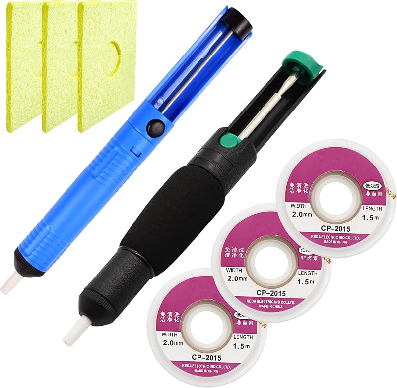 8 Pcs Desoldering Kit: Pumps, Wicks, Iron Seat Sponges for Solder Removal