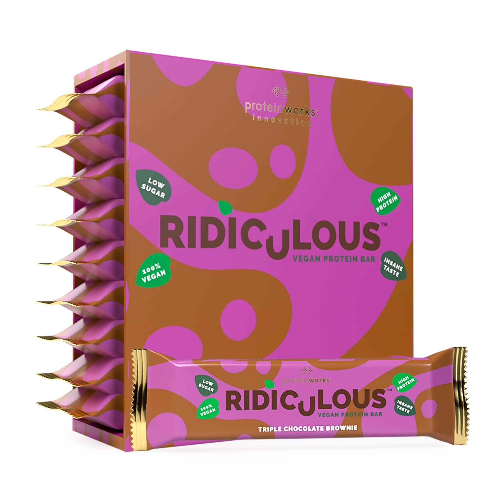 Ridiculous Vegan Protein Bar - Award Winning, Triple Chocolate Brownie, 9 Bars, 100% Plant Based & Palm Oil Free, High Protein - Protein Works