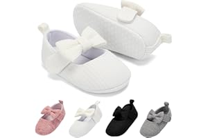 BACSAC Baby Girls Mary Jane Flats with Bow Soft Sole Non-Slip Crib Shoes Infant Toddler First Walkers Princess Dress Shoes