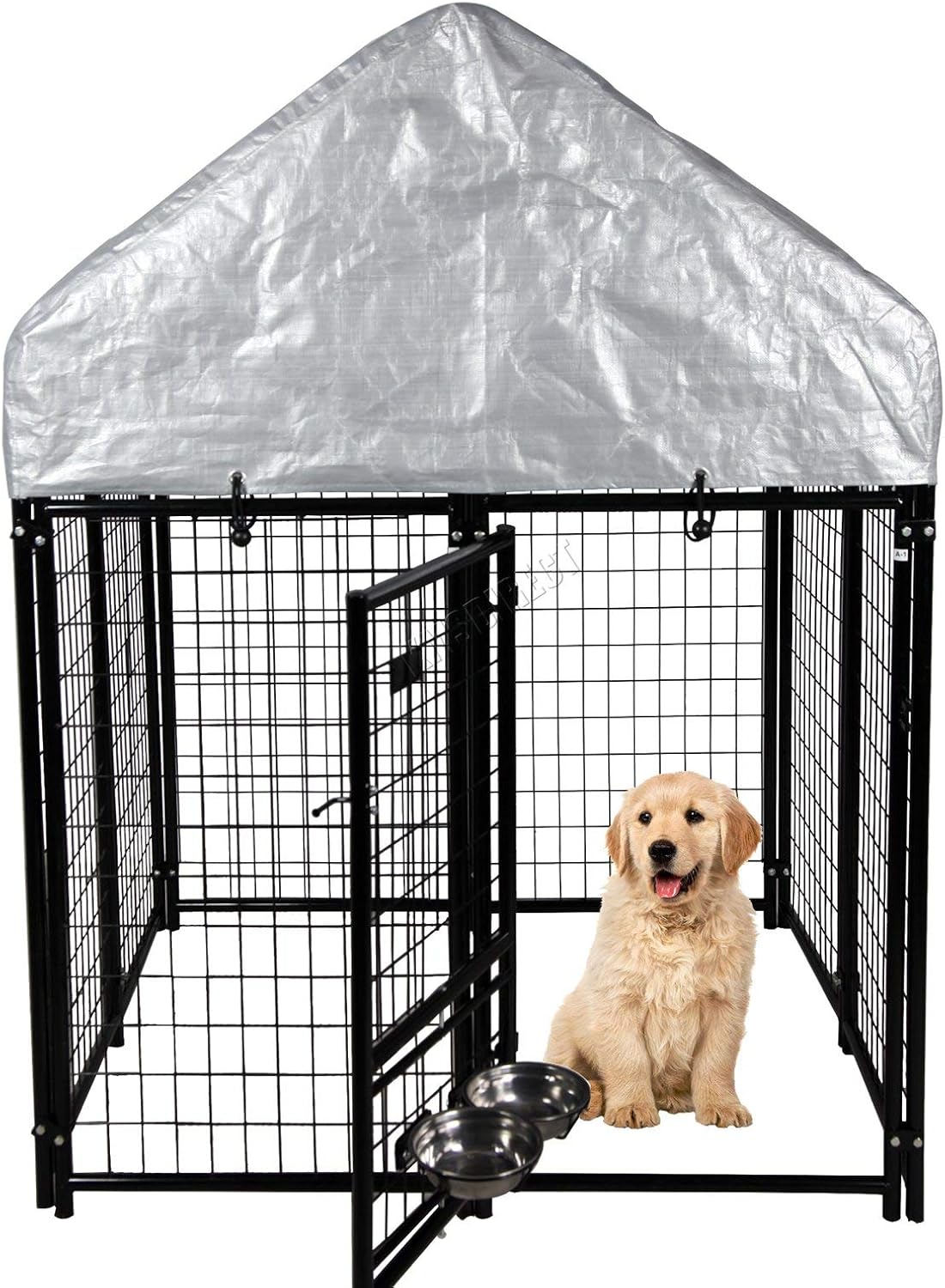Foxhunter Heavy Duty Outdoor Large Metal Dog Kennel With Canopy Cover Roof Pet House Enclosure Run Cage Play Pen Fh Dk01 Black Amazon Co Uk Pet Supplies