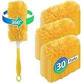 30 Pack Duster Refills for Swiffer, Disposable Duster Replacement with Handle, 360° Multi-Surface Feather Dusters for Cleanin