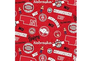 SYKEL ENTERPRISES University of Nebraska Cornhuskers Cotton Fabric w Home State Design-Sold by The Full Yard