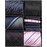 kaxilu Necktie Squares Tie For Men Mens Ties Tie and Pocket Square Collection Present Box Necktie Lot 5 Set Premium