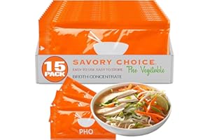 SAVORY CHOICE Pho Liquid Vegetable Broth Concentrate, 15 Packets (15g) - Vegan, Vegetarian, Gluten-Free, Diary-Free Broth Concentrate