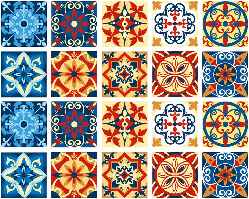 Poromoro Spanish Portuguese Azulejo Style Backsplash Peel and Stick Tile Stickers Set of 20 pcs(5.9_G)
