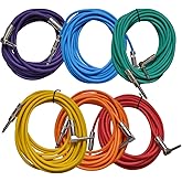 Seismic Audio - SAGC20R-BRPGYO - 6 Pack of Colored 20 Foot Right Angle to Straight Guitar Cables - 20' Multi-Color Guitar or Instrument Cables
