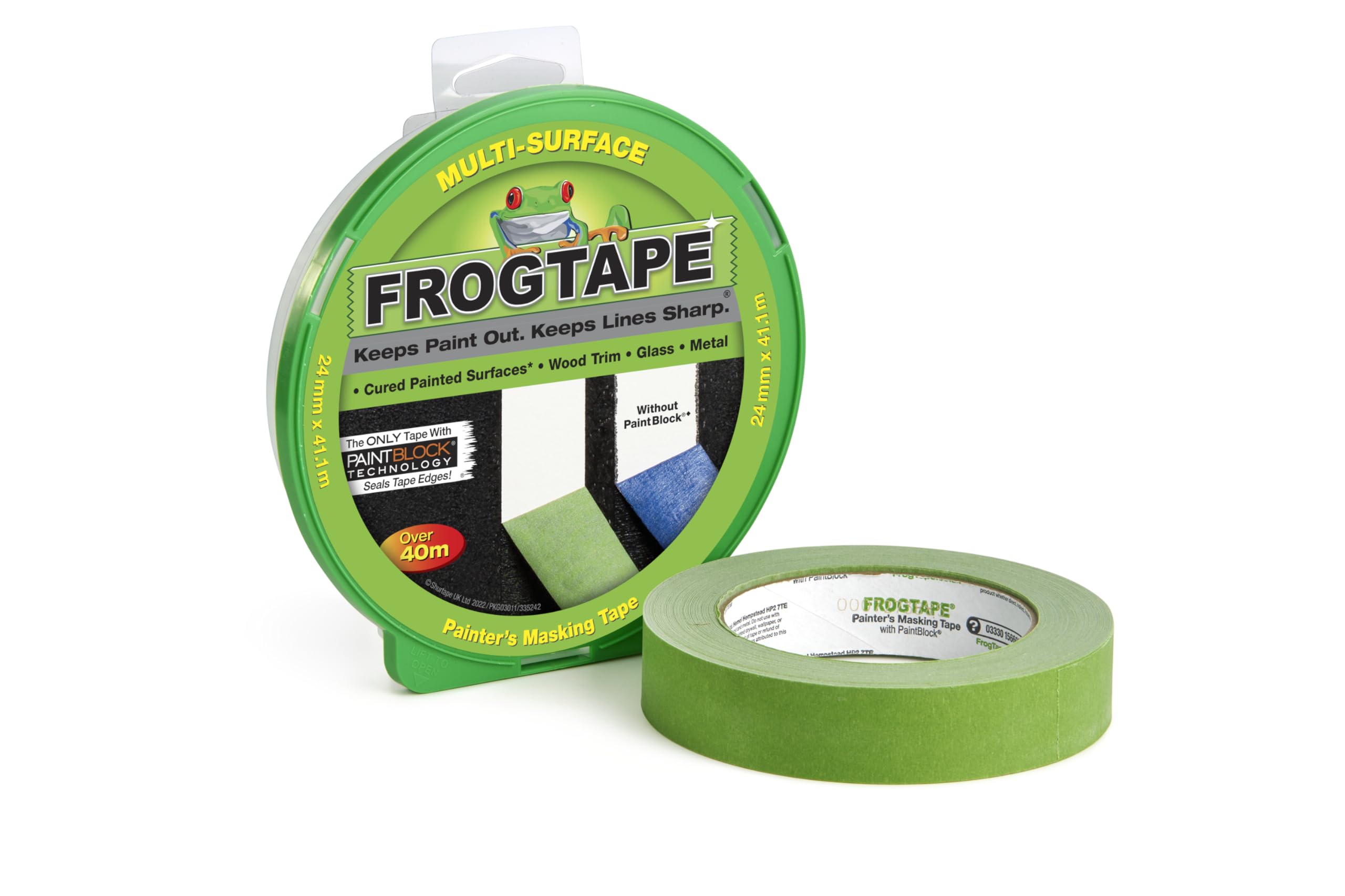 Frog Tape Green Multi Surface Painters Masking Tape 24mm x 41.1m Hanging Pack. Indoor painting and decorating for sharp lines and no paint bleed